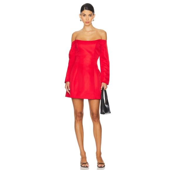 Elliatt x Revolve Vida Red Satin Off Shoulder Mini Dress XS Holiday Cocktail - Picture 1 of 9